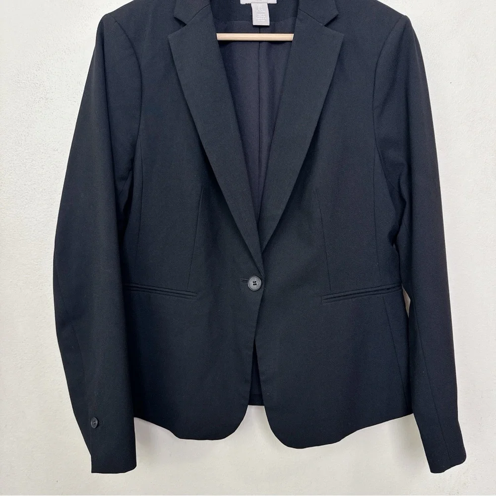 H&M Womens Medium Stretch Button Black Soft Blazer - Picture 3 of 13